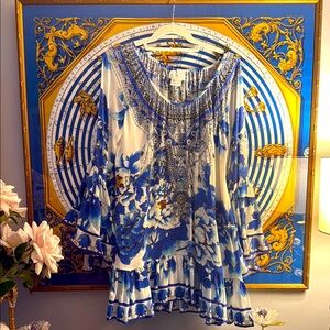 Camilla Blue and White Floral Blouse